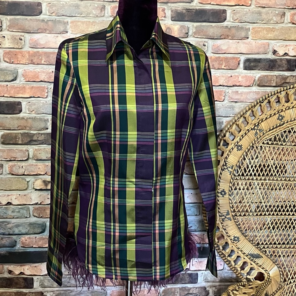 Ice Silk Lime/Eggplant Blouse